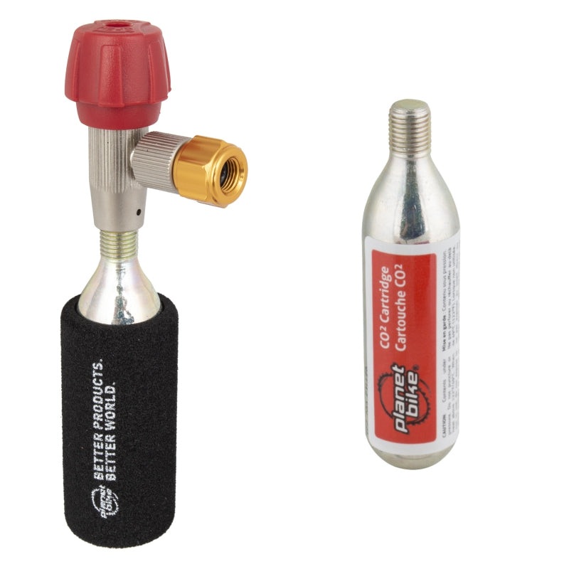 Planet Bike Red Zeppelin Inflator Includes Two Threaded 16g Cartridges Sleeve