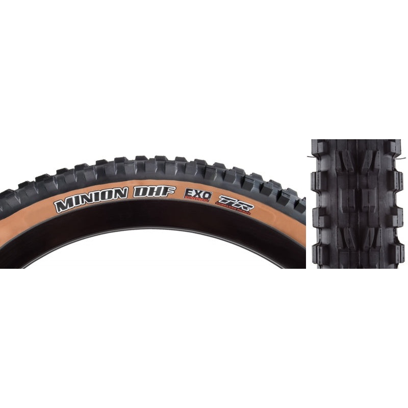 Maxxis Minion DHF Tire – 29 x 2.5 Tubeless Folding BLK/Dark Tan Dual EXO Wide Trail