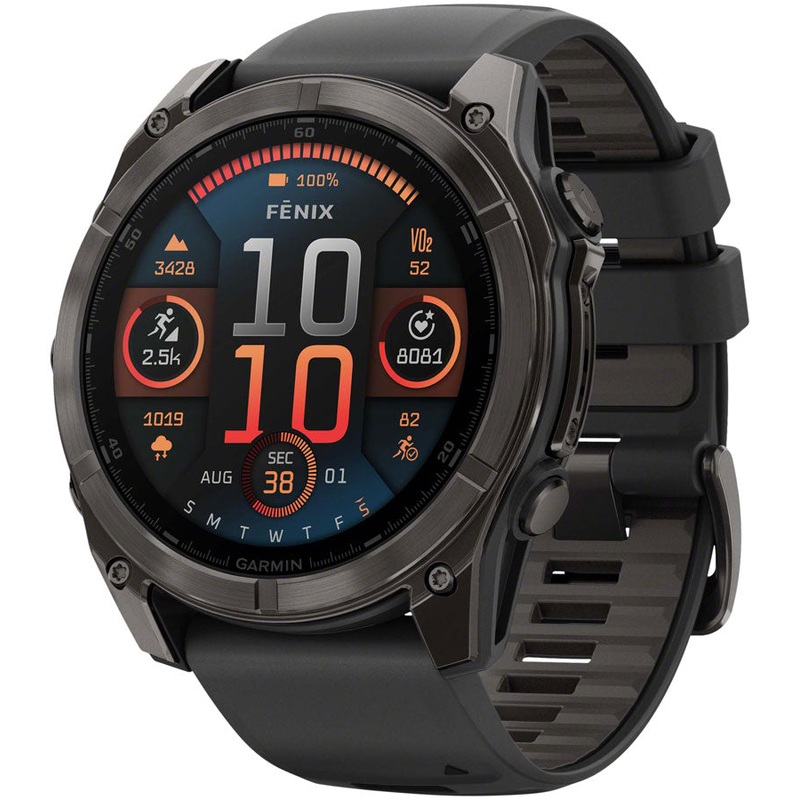 Garmin fenix 8 Smartwatch – 51mm AMOLED Sapphire Carbon Gray DLC Titanium BLK/Pebble Gray Silicone