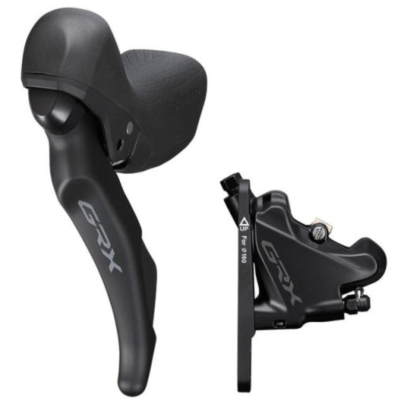 Shimano GRX ST-RX600 Shift/Brake Lever with BR-RX400 Hydraulic Disc Brake Caliper – Left/Front, 2x, Flat Mount Caliper, Black
