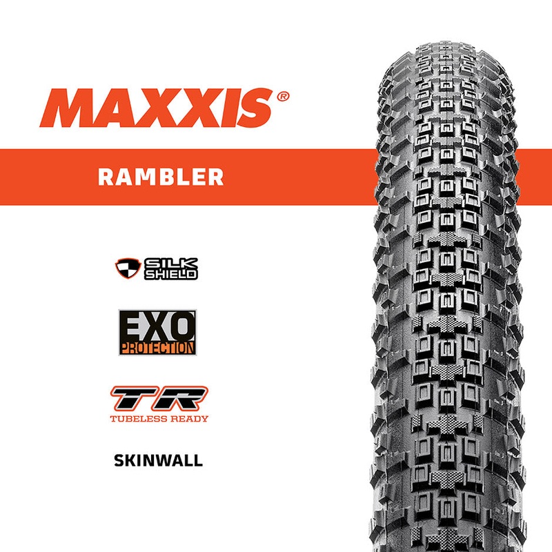 Maxxis – 700c Rambler-700×38 Silkshield/TR Foldable & 700×38 Exo/TR Tanwall Foldable & 700×40 Silkshield/TR Foldable & 700×40 Exo/TR 120TPI Foldable & 700×40 Exo/TR Tanwall Foldable & 700×45 Exo/TR Foldable & 700×50 Silkshield/TR Foldable & 700×45 EXO/TR/