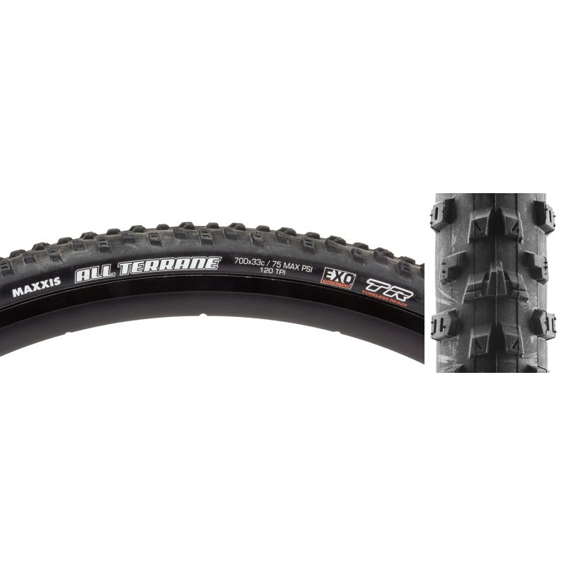 Maxxis All Terrane Tire – 700 x 33 Tubeless Folding Black Dual EXO 120tpi