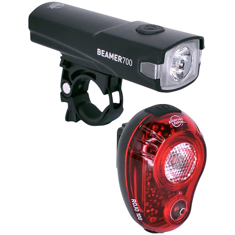 Planet Bike Beamer 700/Rojo 100 Headlight/Taillight Set – 700/100 Lumen USB Rechargable BLK