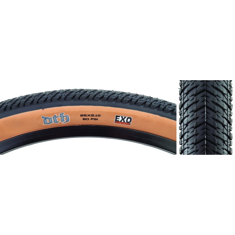 Maxxis DTH Tire – 26 x 2.15 Clincher Folding Black/Dark Tan EXO