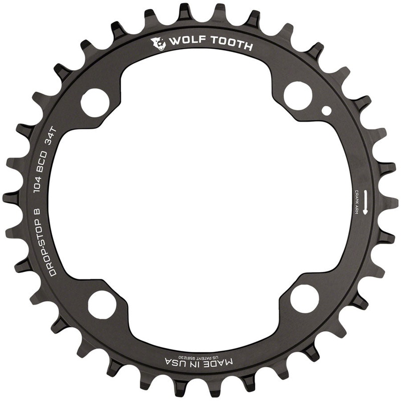 Wolf Tooth 104 BCD Chainring – 34t, 104 BCD, 4-Bolt, Drop-Stop B, Black